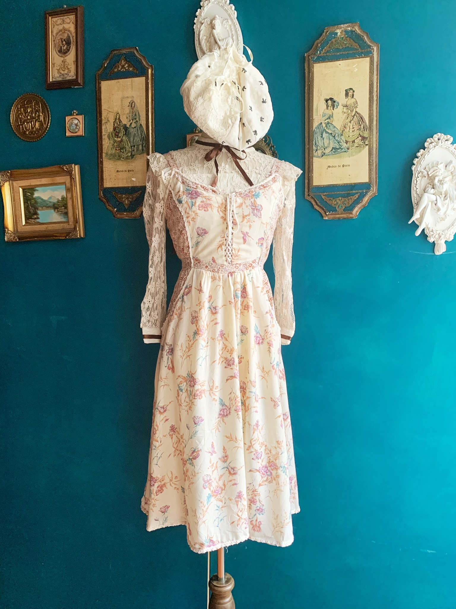 Vintage Dresses/ 古著加拿大設計師品牌Joseph Ribkoff 草原風美式碎花拼接肩帶式洋裝