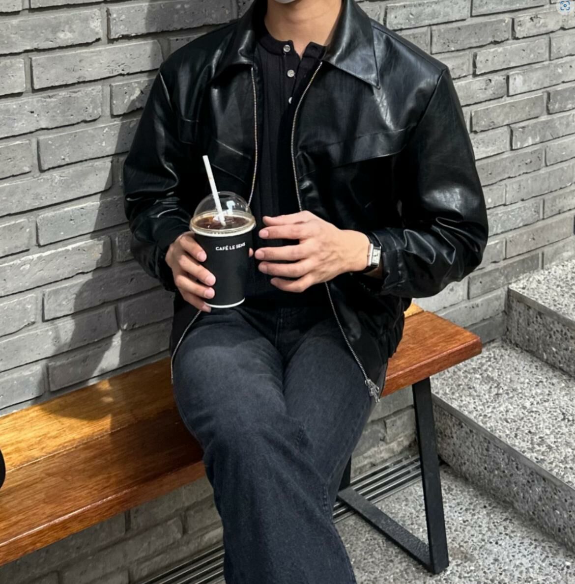 反領拉鍊合成皮褸 RAYGUN-010JK