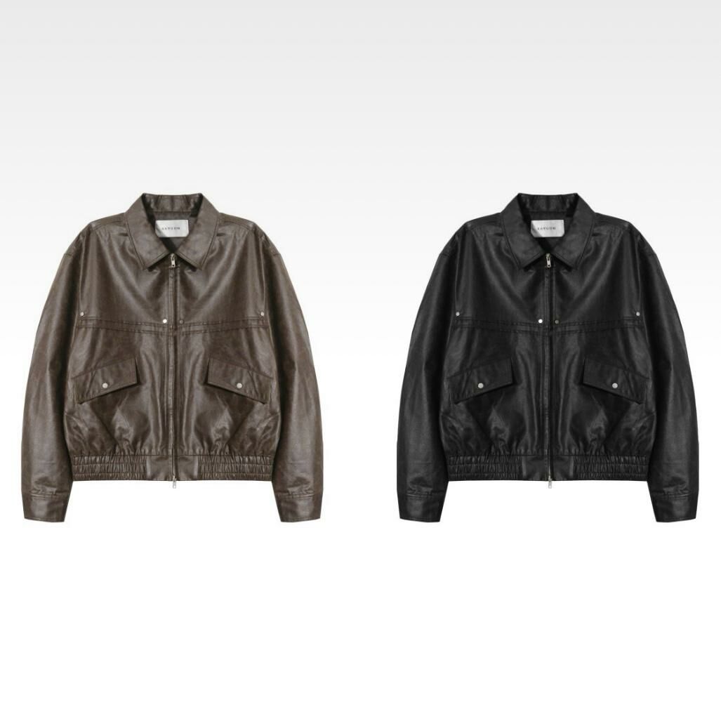 反領拉鍊合成皮褸 RAYGUN-011JK