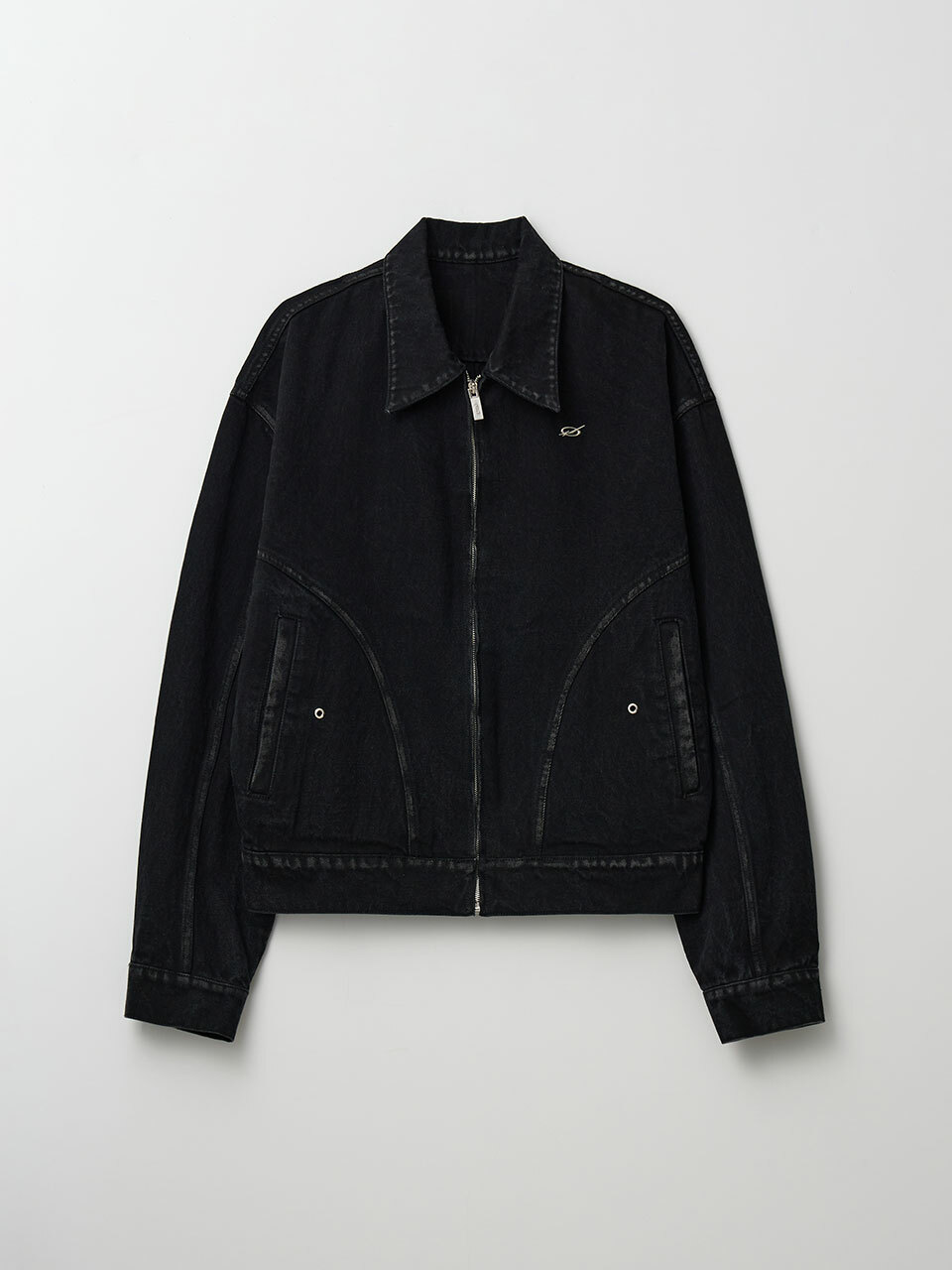 Bulky zipper denim Jacket - Washed Black