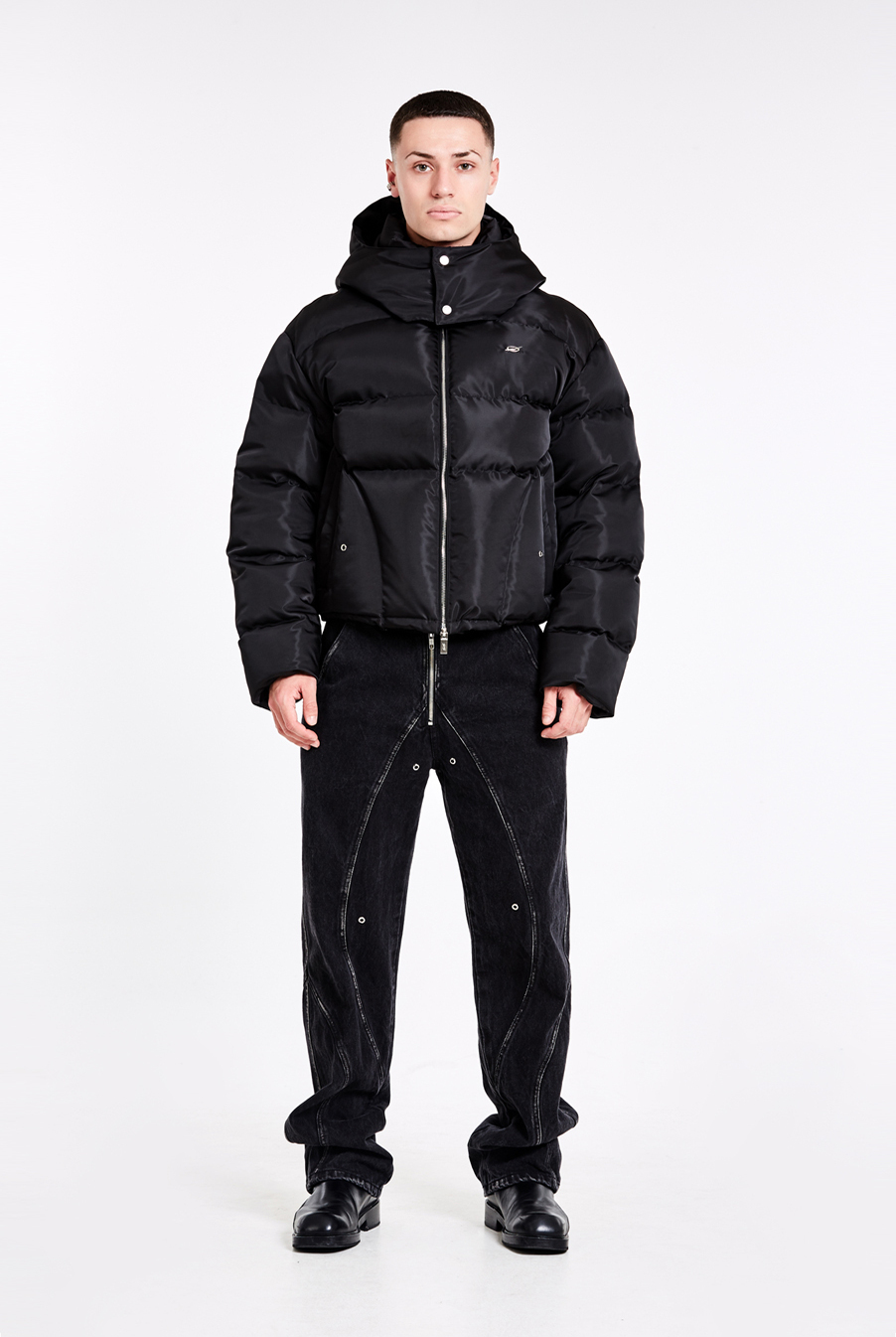 Tunnel Lining hoodie down jacket - Black