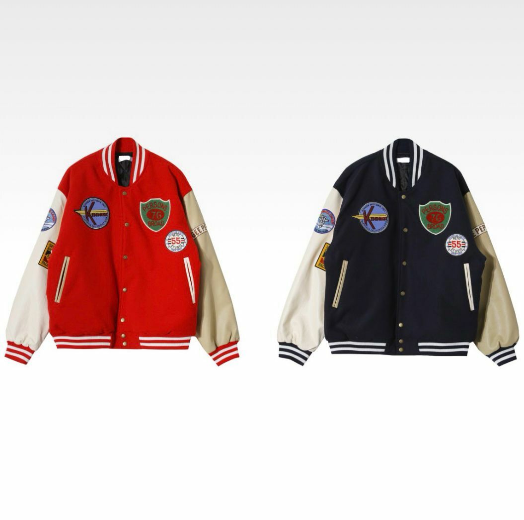 拼皮袖襟章棒球褸(薄夾棉) JK2438