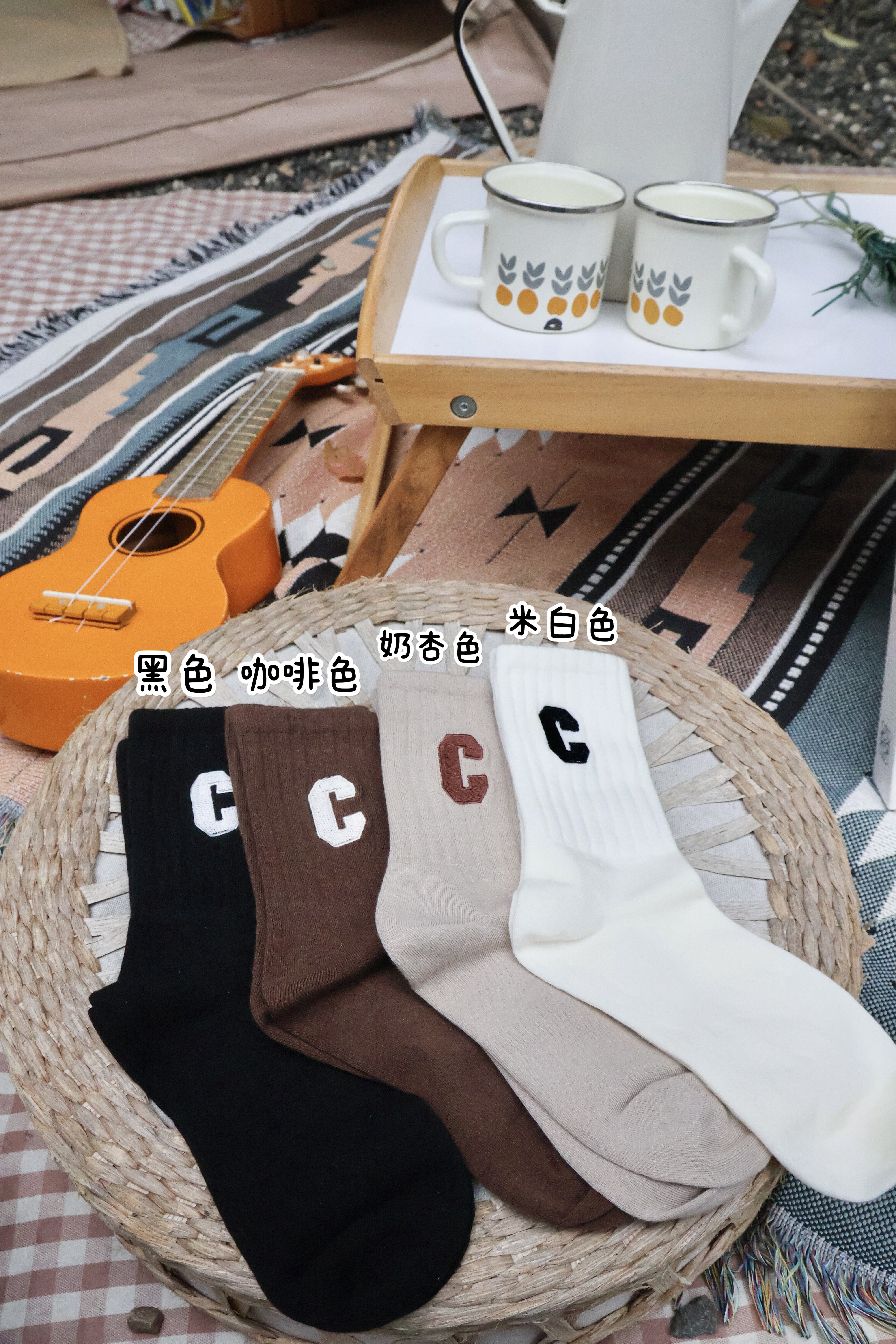 韓版🇰🇷英文刺繡棉襪