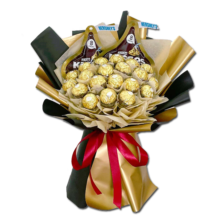水滴巧克力花束,情人節花束,小朋友花束,零食花束,kisses-Ferrero-Rocher-bueno-kitkat-chocolate-pocky-bouquet,桃園花店,桃園花束,桃園零食花束,桃園八德幸福婚禮小物