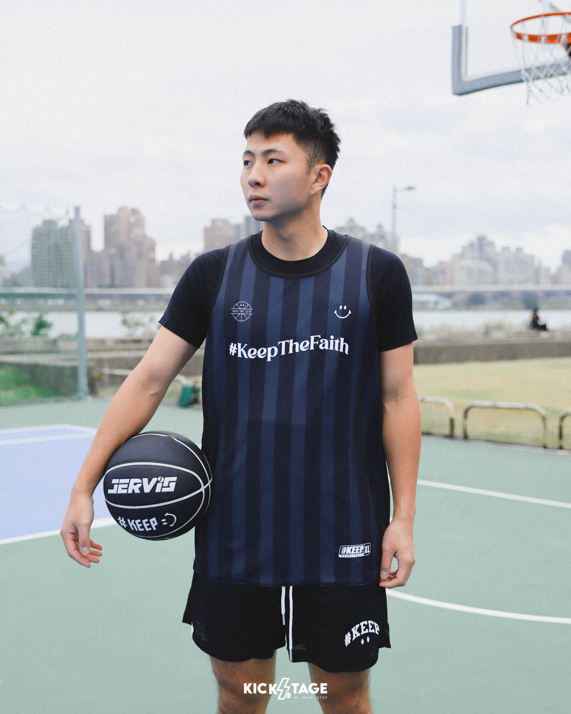 #KEEP THE FAITH 黑白 條紋 雙色 花朵 印花 雙面穿 球衣 背心 男女款【KS197-BK】ABshorts