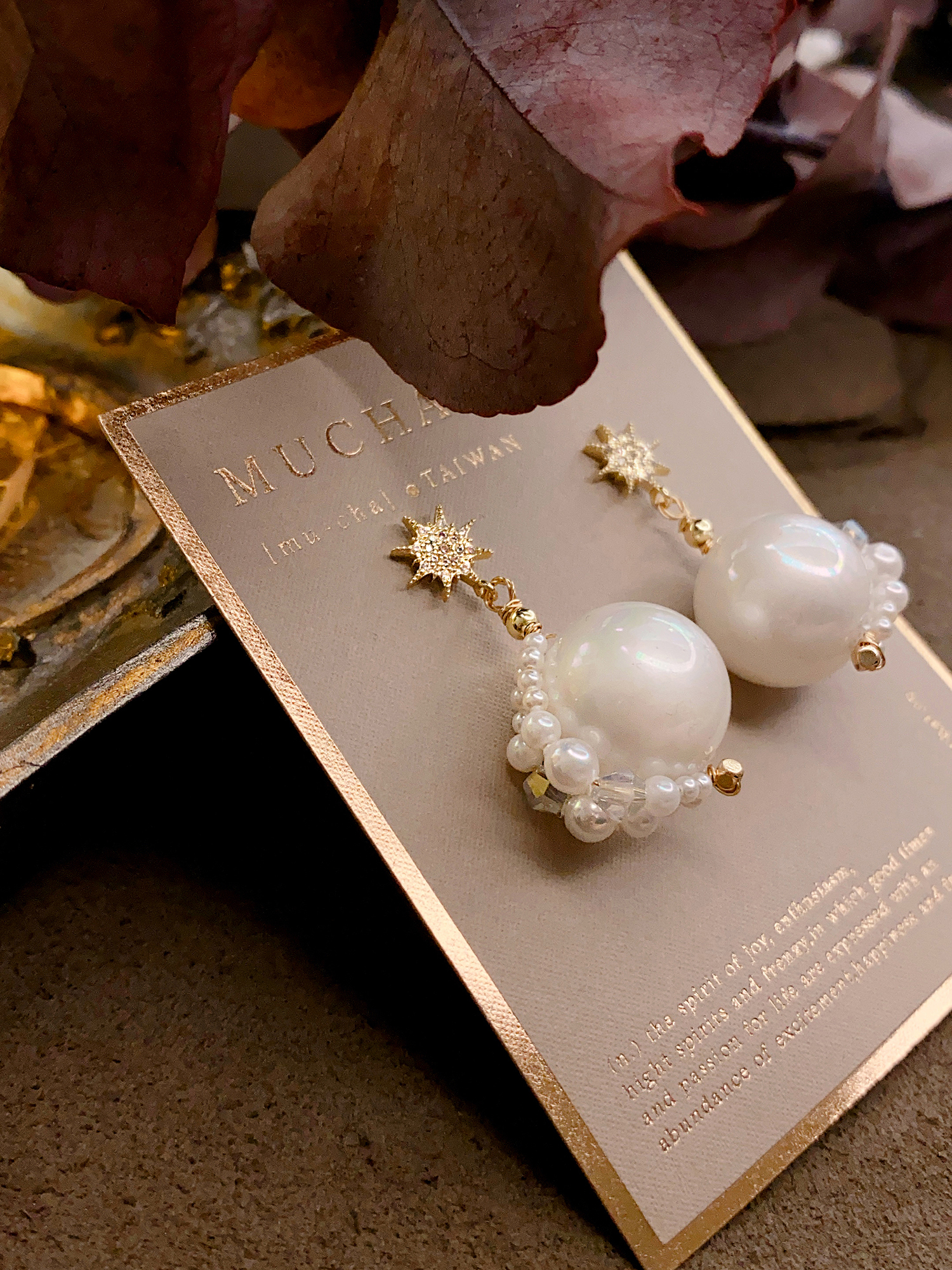 夜晚序幕戀曲。MUCHAT手作14KGP鋯石星芒珍珠純銀針耳環