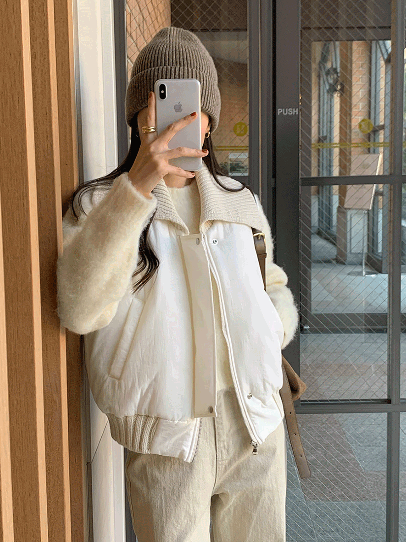 [現貨]翻領拼接鋪棉背心(象牙白)