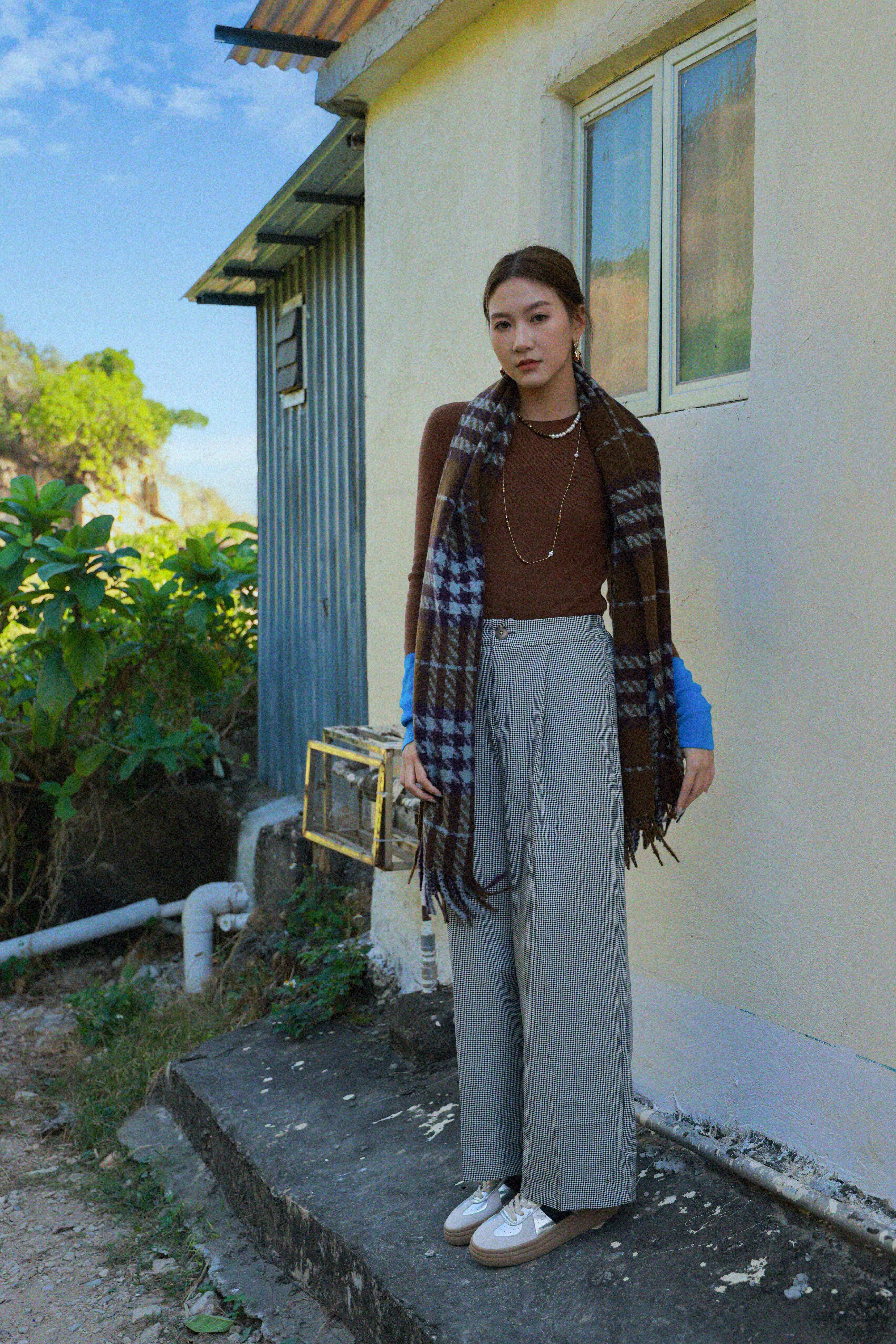 撞色袖口針織上衣（現貨款式）