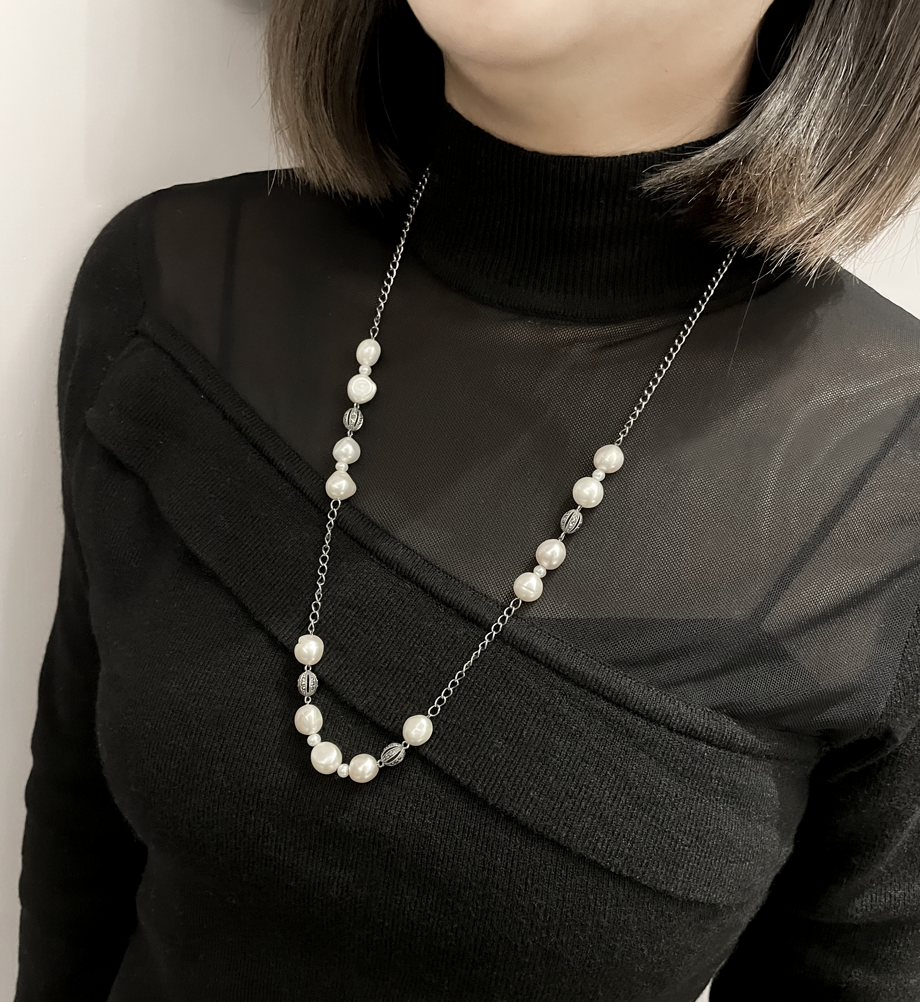 珍珠馬克賽石球項鍊