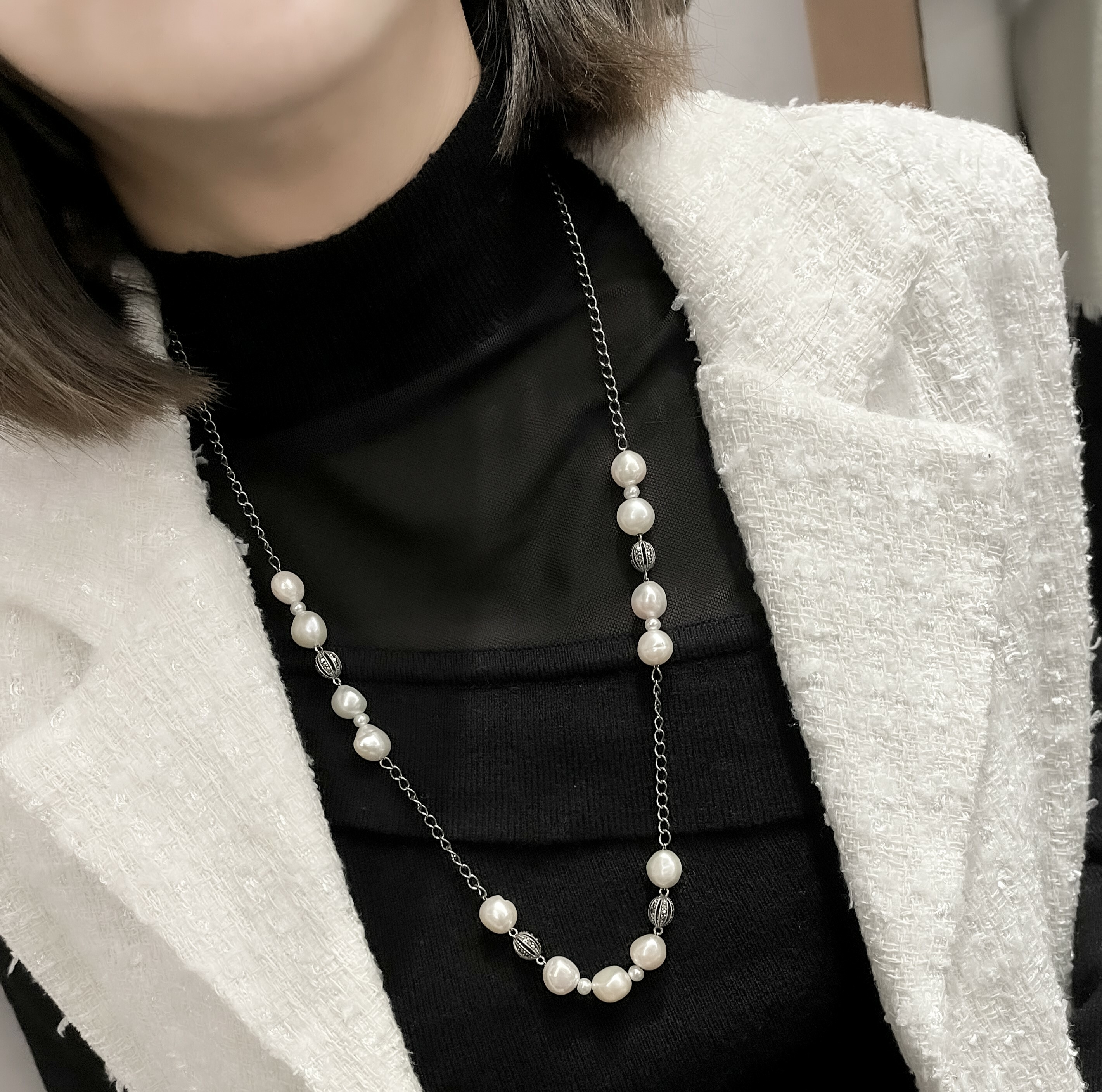 珍珠馬克賽石球項鍊