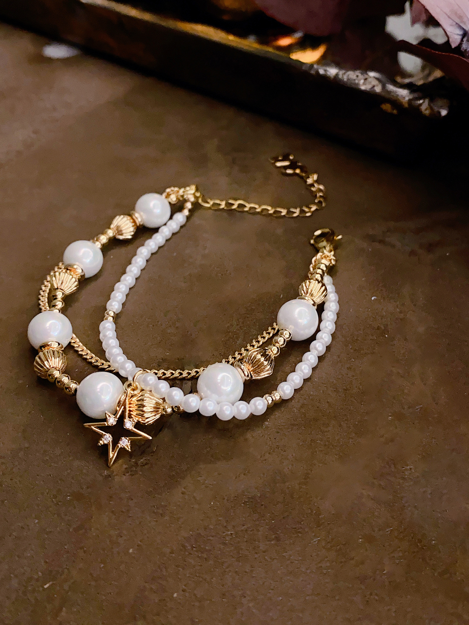 夜晚序幕戀曲。MUCHAT手作14KGP星芒珍珠交錯手鍊