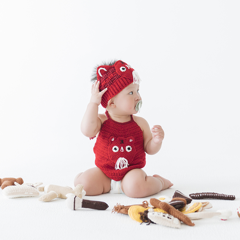 【租借】針織手作虎衣三件組-三色 | 抓周道具