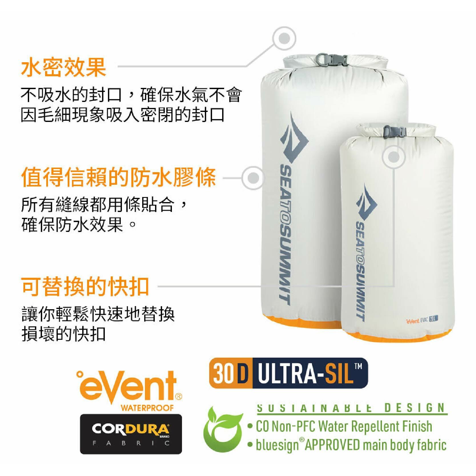 Sea to Summit 澳洲 70DeVent防水透氣收納袋-背環20L(藍/灰)旅行防水袋 70STS12031
