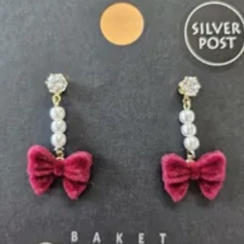 [S] BAKET RED RIBBON FURRY WITH DIAMOND EARRING, SBK12 (SBK12)