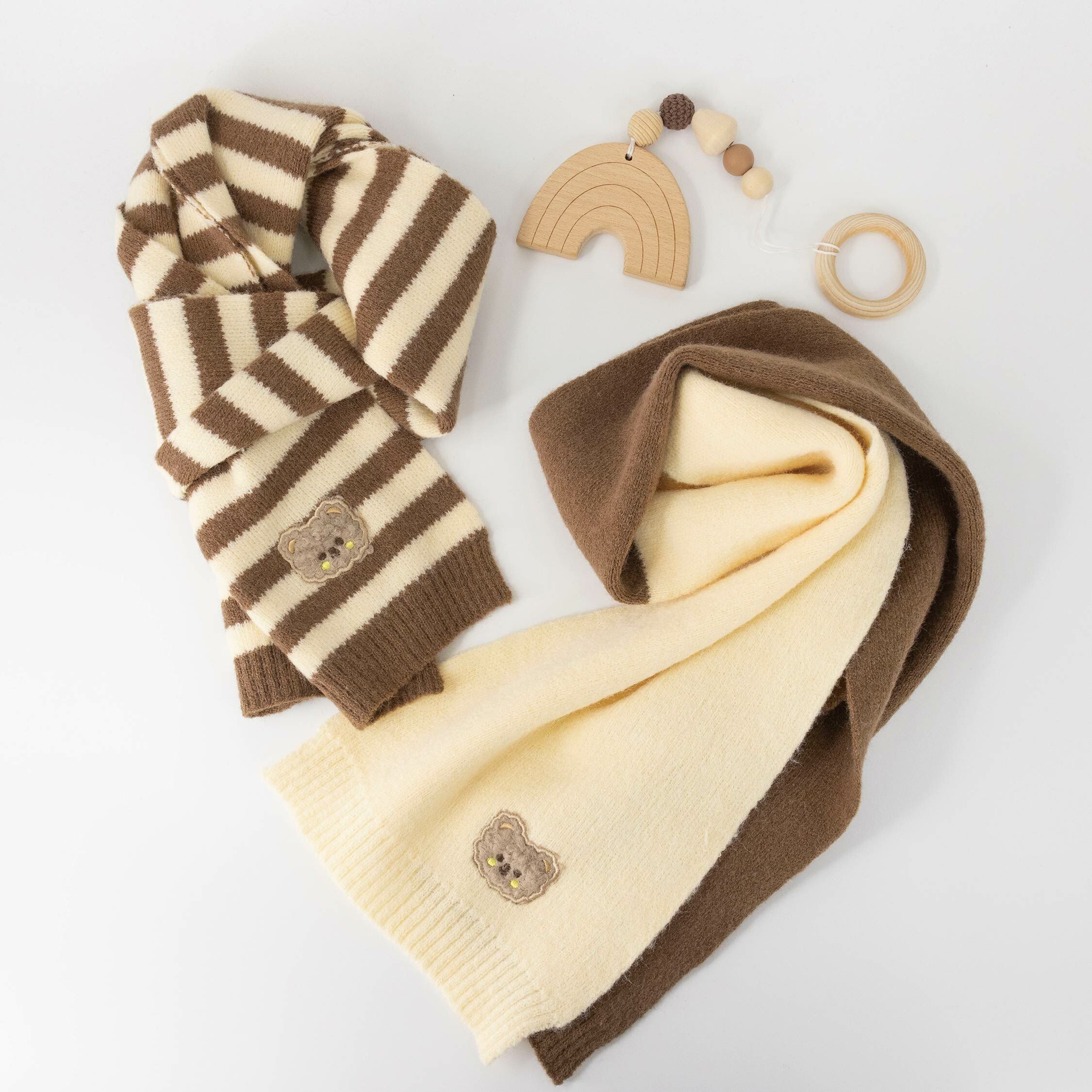 【JA3008】小熊雙色保暖針織圍巾＊二色