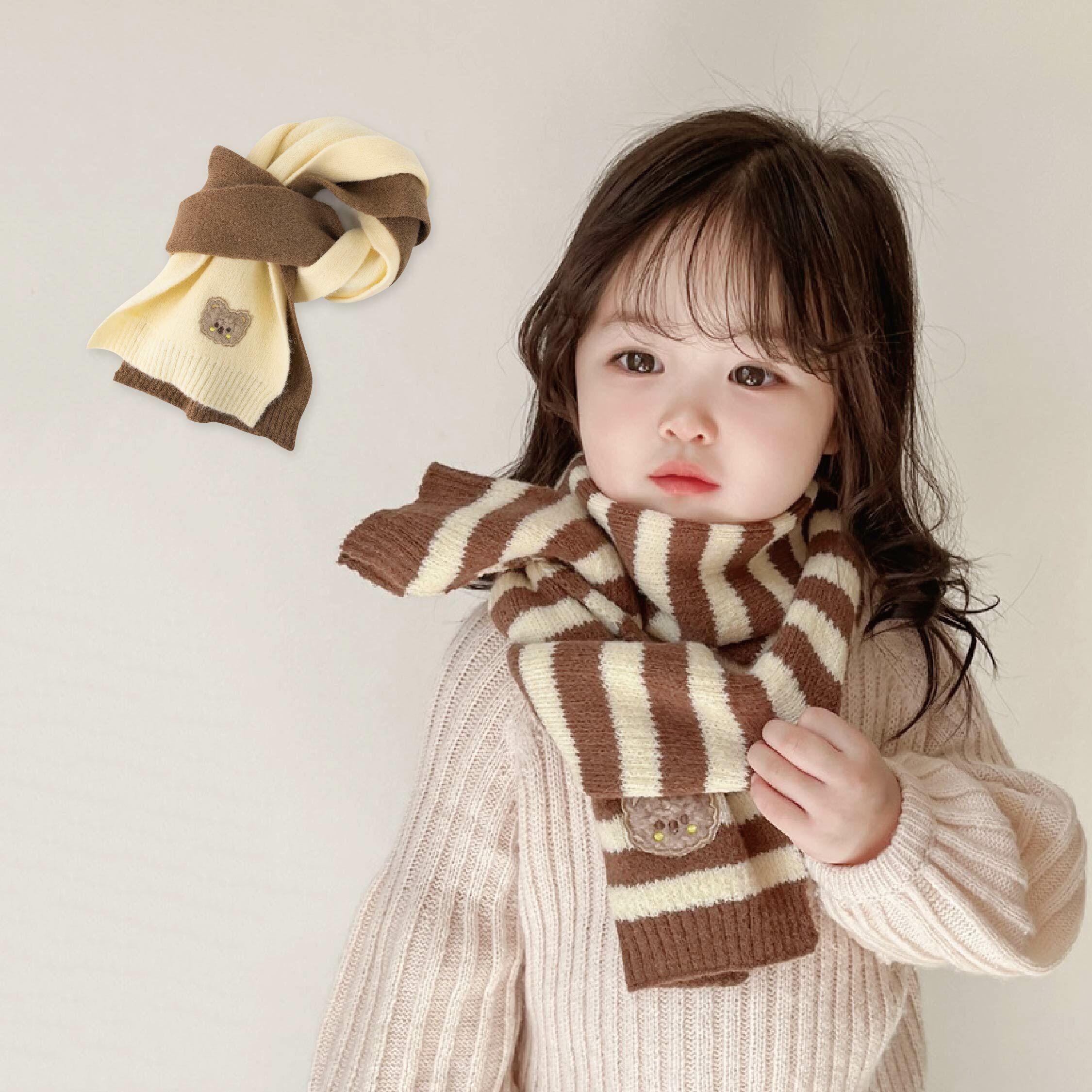 【JA3008】小熊雙色保暖針織圍巾＊二色