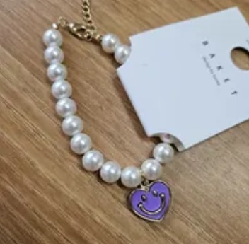 [S] BAKET SMILEY PURPLE HEART PEARL BRACELET, SBK18 (SBK18)