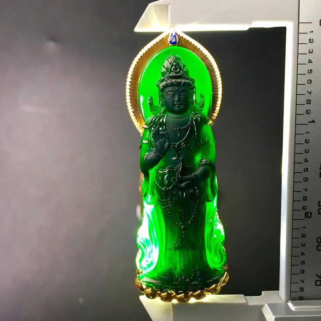 墨翠南海觀音,天然翡翠A玉, 緬甸玉, Jade, Jadeite