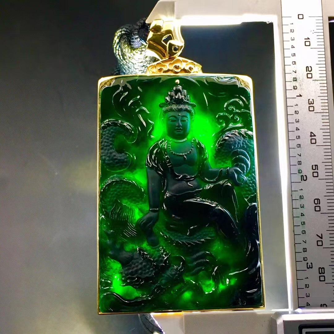 墨翠騎龍觀音,天然翡翠A玉, 緬甸玉, Jade, Jadeite