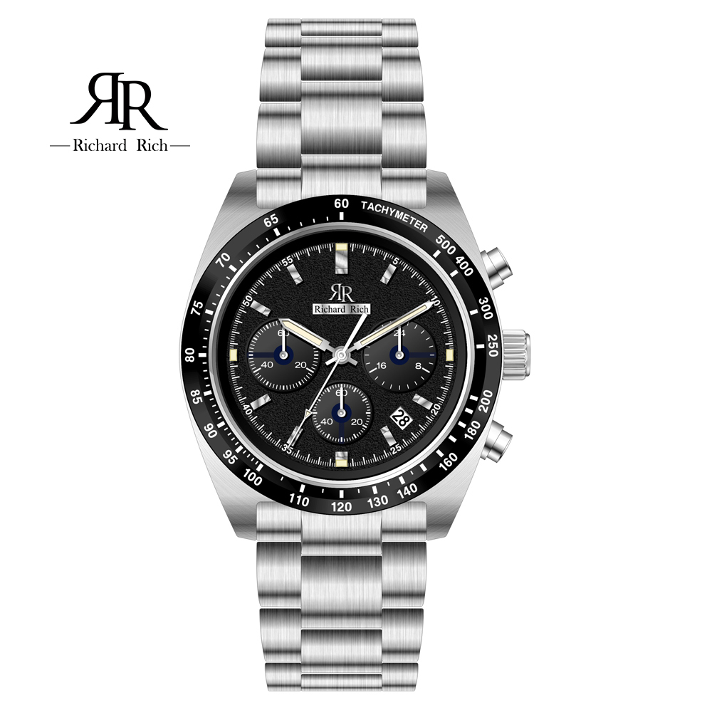 【Richard Rich】RR 星際霸主系列 RCR-19-S01 銀帶黑面 計時 真三眼六針 陶瓷圈 隕石面 不鏽鋼 手錶 -