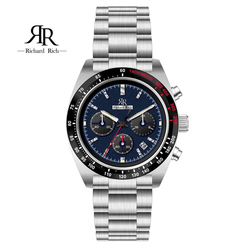【Richard Rich】RR 星際霸主系列  RCR-19-S02 銀帶藍面 計時真三眼六針 陶瓷圈 隕石面 不鏽鋼 手錶 -