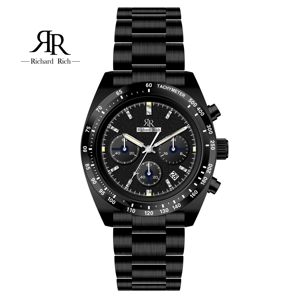 【Richard Rich】RR 星際霸主系列 RCR-19-S03 黑帶黑面 計時真三眼六針 陶瓷圈 隕石面 不鏽鋼 手錶 -