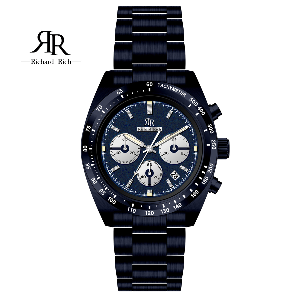 【Richard Rich】RR 星際霸主系列 RCR-19-S04 黑帶藍面 計時真三眼六針 陶瓷圈 隕石面 不鏽鋼 手錶 -