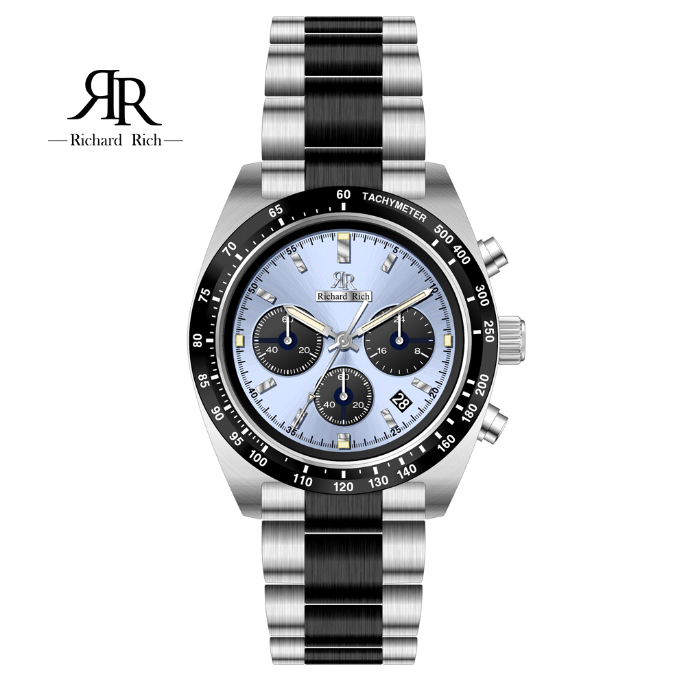 【Richard Rich】RR 星際霸主系列 RCR-19-S05* 銀黑帶藍面 計時真三眼六針 陶瓷圈 隕石面 不鏽鋼 手錶 -