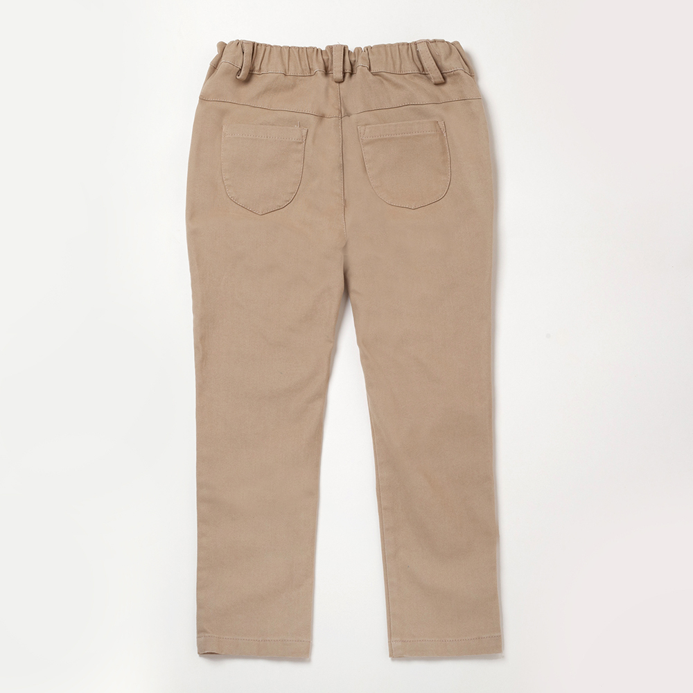 PIPPY彈性繡花鬆緊腰圍長褲 卡其