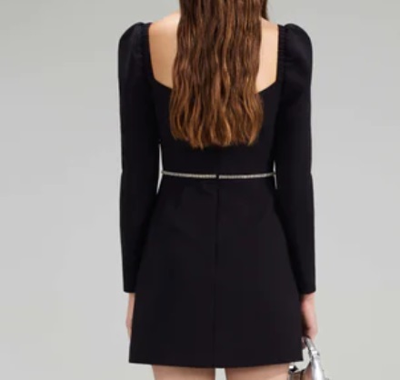 1SP1205-079 SELF PORTRAIT Crepe Rhinestone Detail Mini Dress Black #RS23-006S-B (C-EU-E)