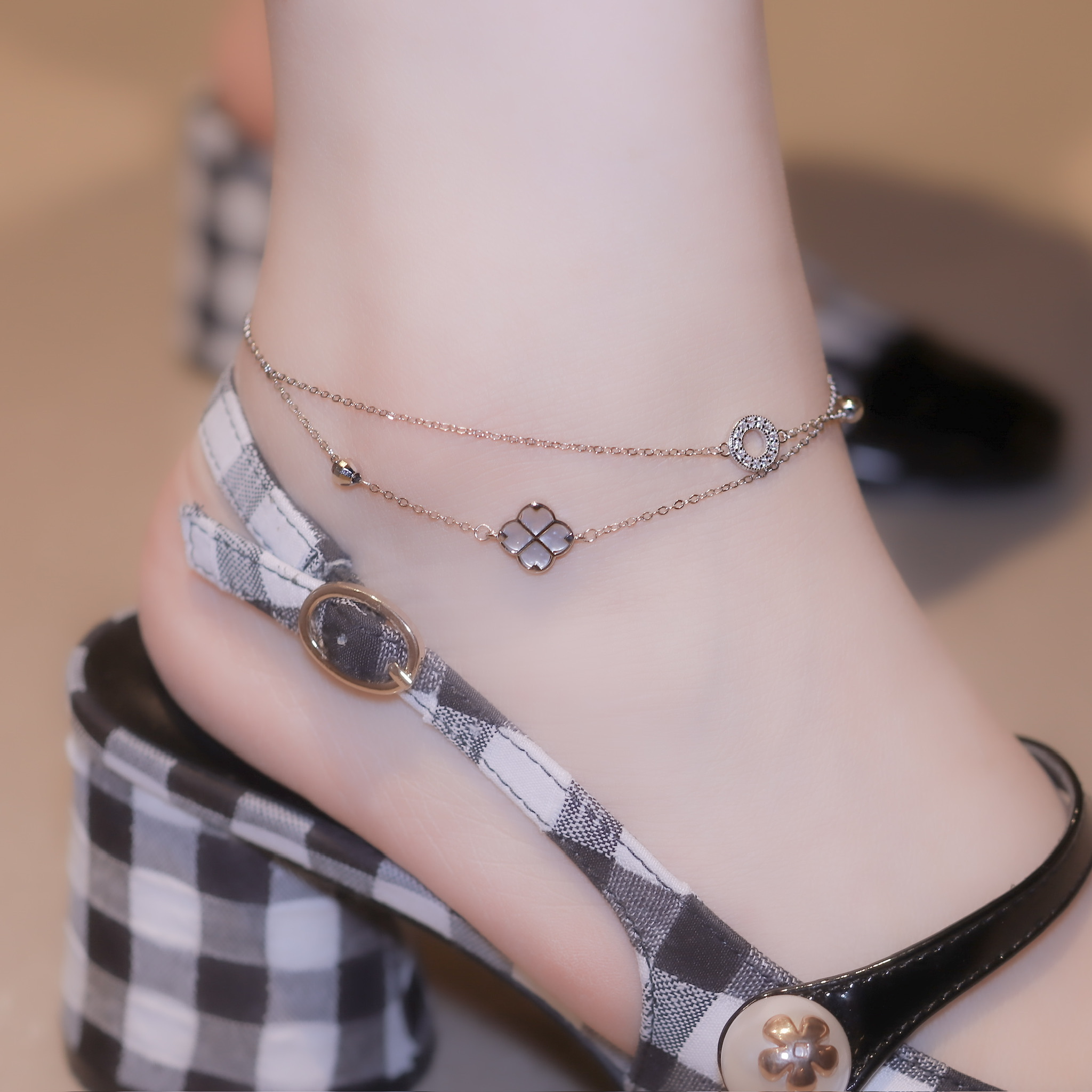 | 925純銀丨純潔的確幸雙層腳鏈 | AN0093 |