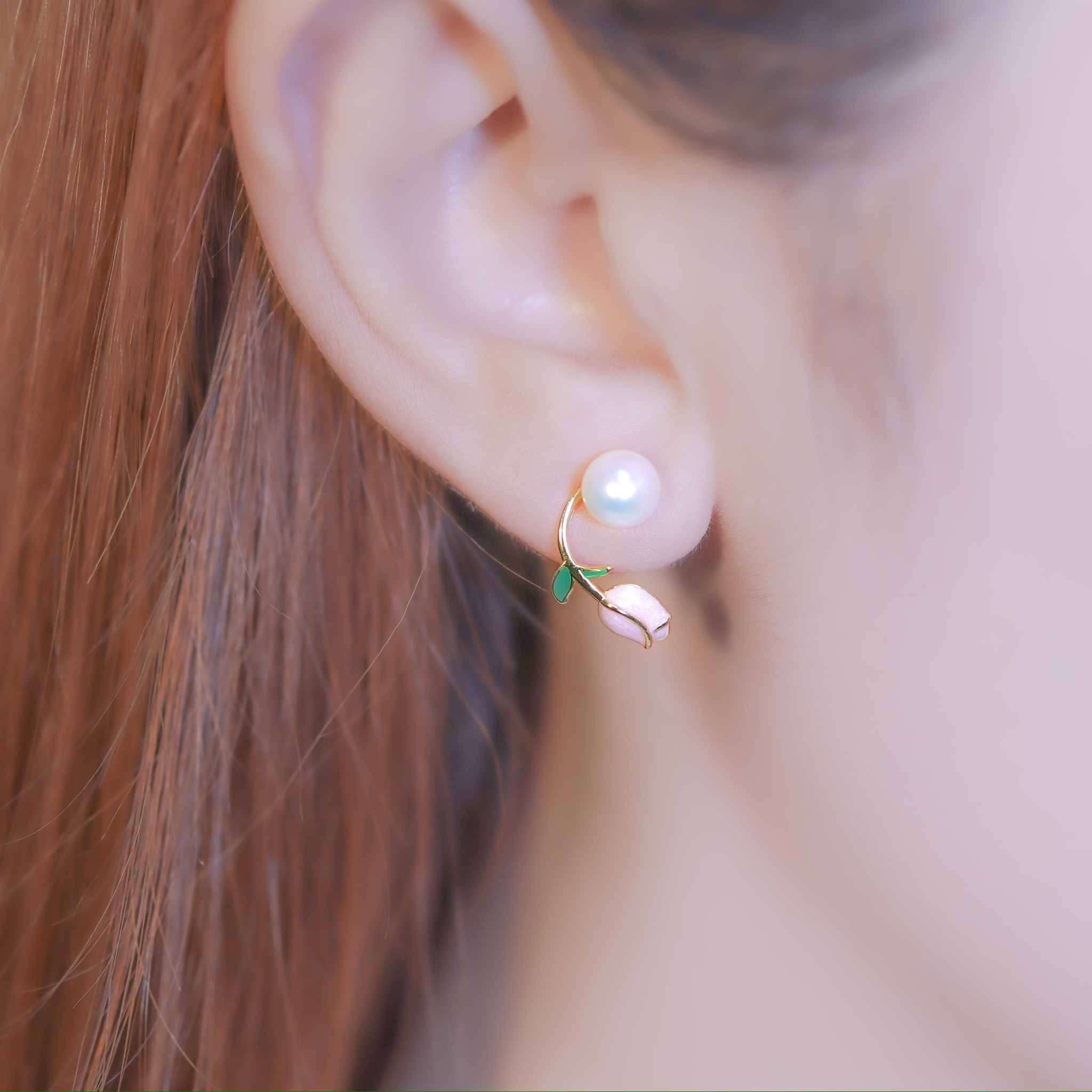 | 925純銀・珍珠 | 小桃花苞耳環 | EA0693 |