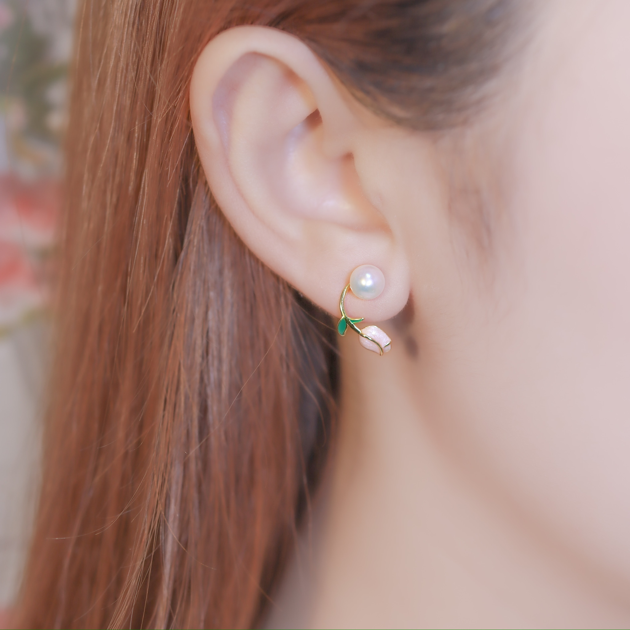 | 925純銀・珍珠 | 小桃花苞耳環 | EA0693 |