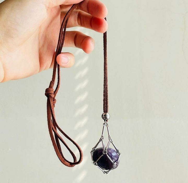 [原石] 水晶滾石項鍊（不含滾石） 皮繩款