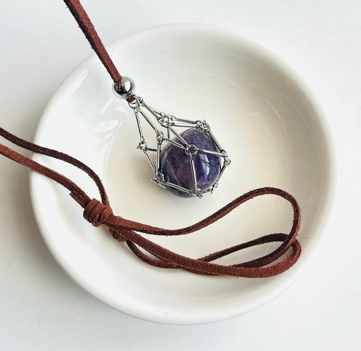 [原石] 水晶滾石項鍊（不含滾石） 皮繩款