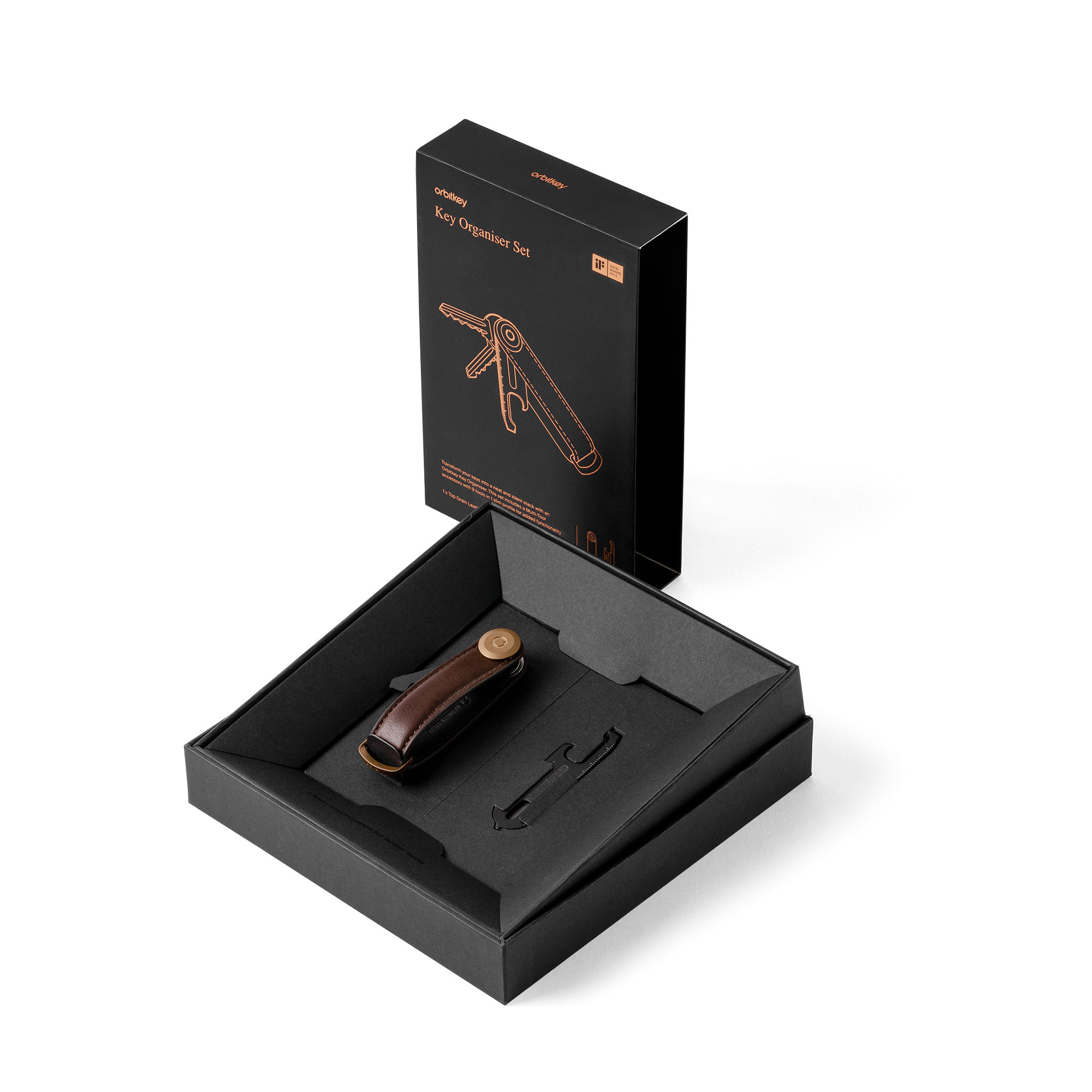 Orbitkey | Key Organizer Set - Leather Espresso Black + Multi-tool V2