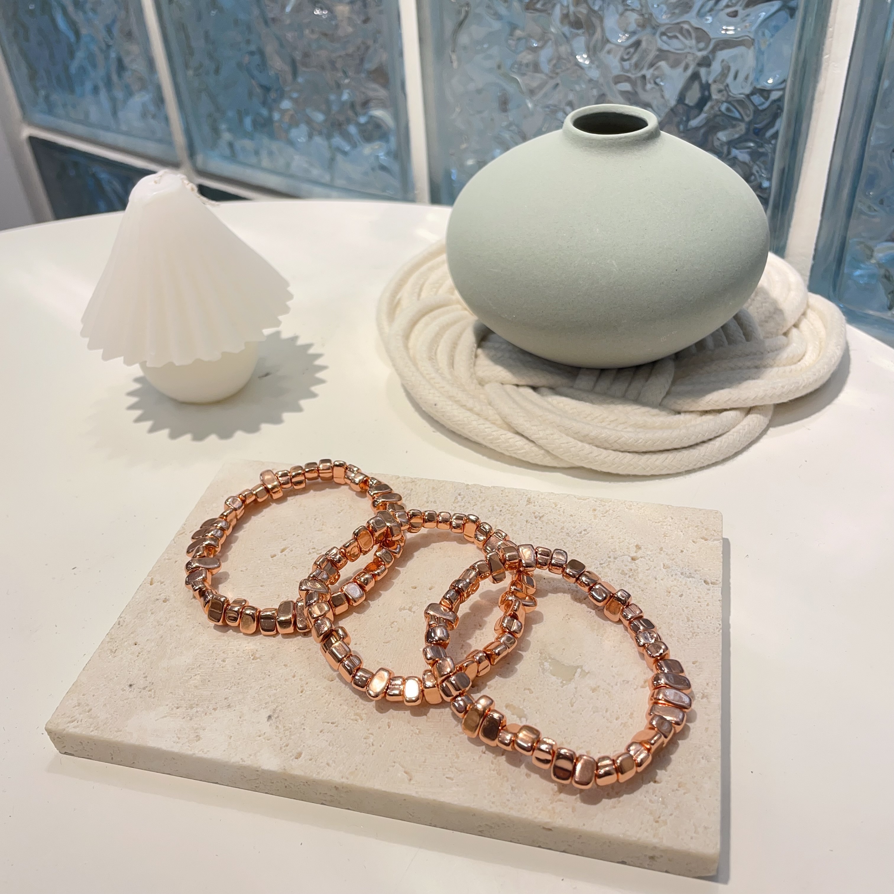 玫瑰金色黑膽石豆豆手串