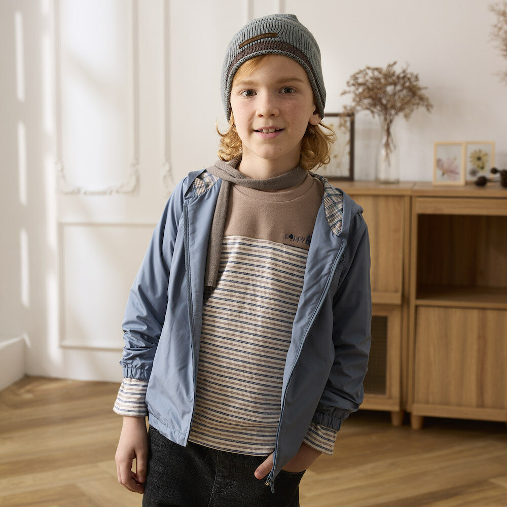 PIPPY格紋裏風衣連帽外套 藍