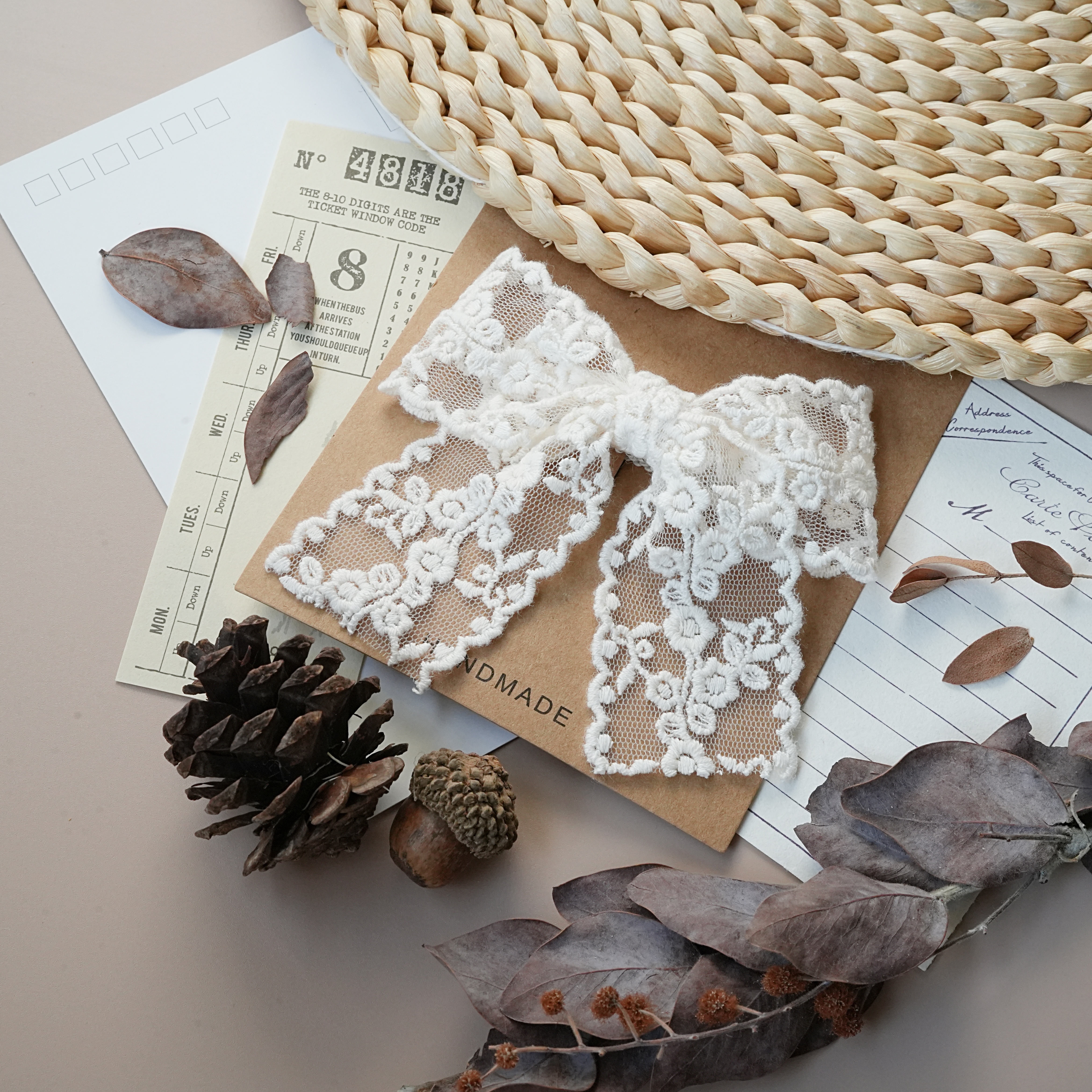 玫瑰蕾絲蝴蝶結髮夾