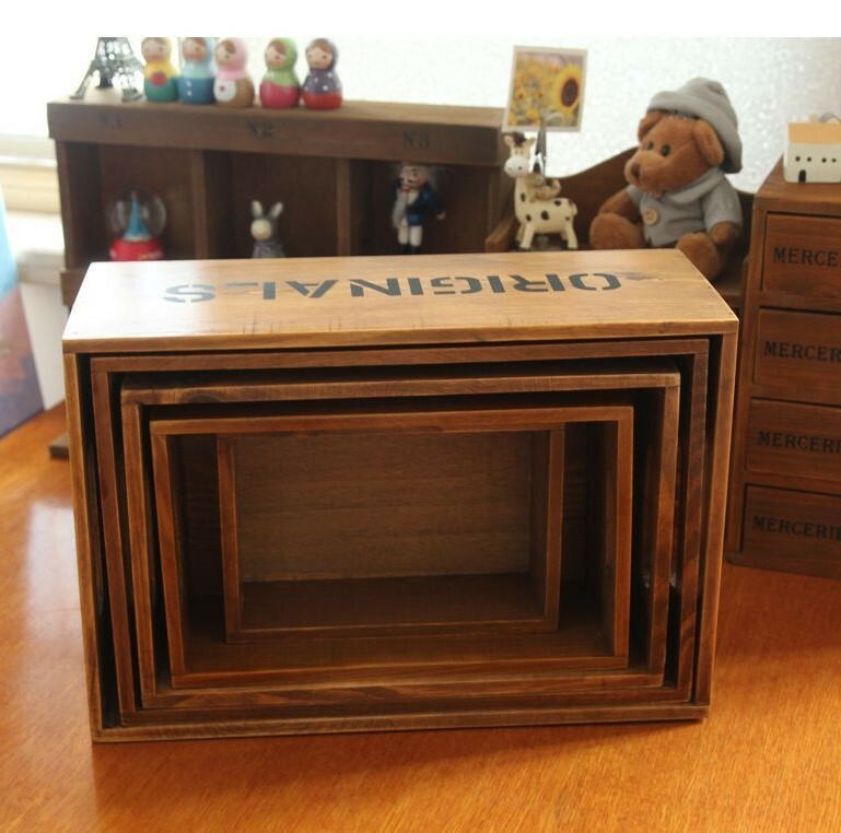 《3410》zakka桌面復古做舊陳列收納木盒