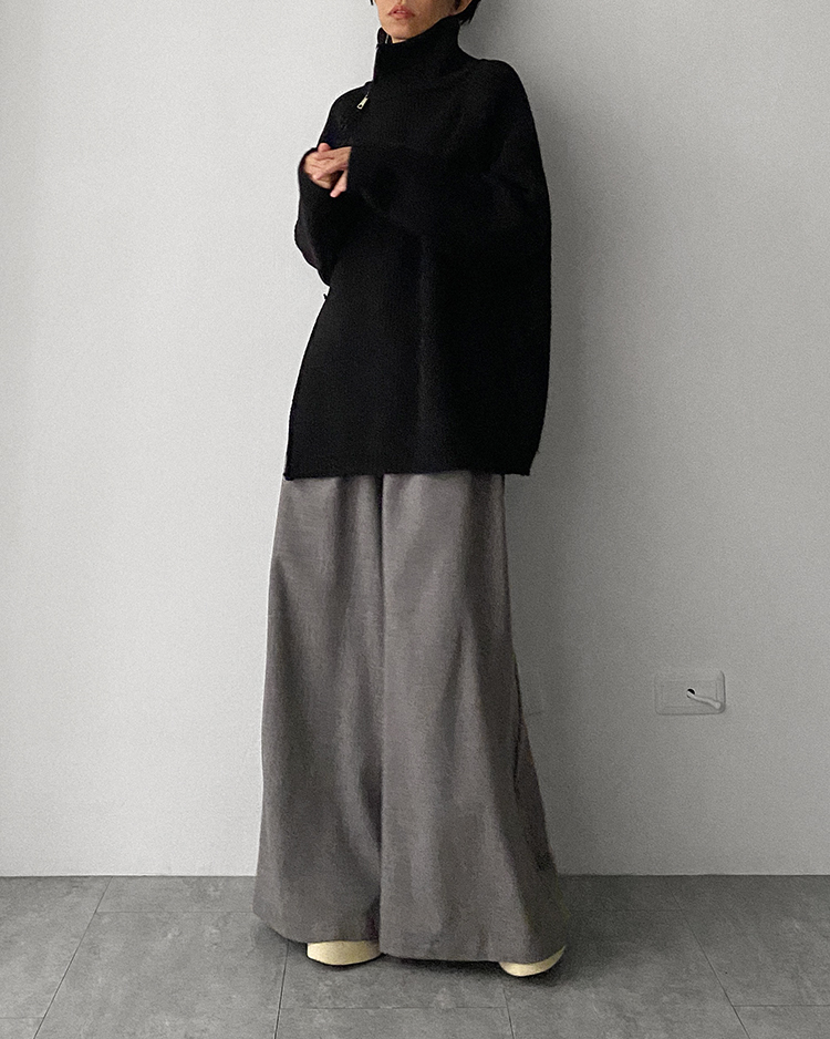 MFT-2437 雙拉鍊寬鬆毛衣 ʙʟᴀᴄᴋ