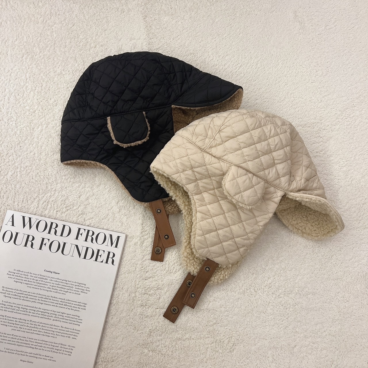 菱格羊羔毛保暖飛行帽/二色