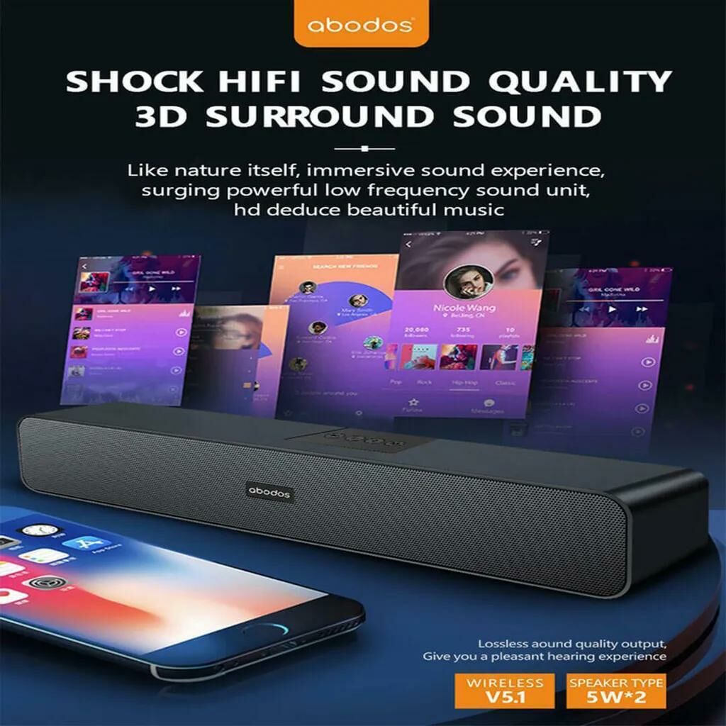 Obodos Wireless Desktop Speaker AS-BS17 Mini Soundbar