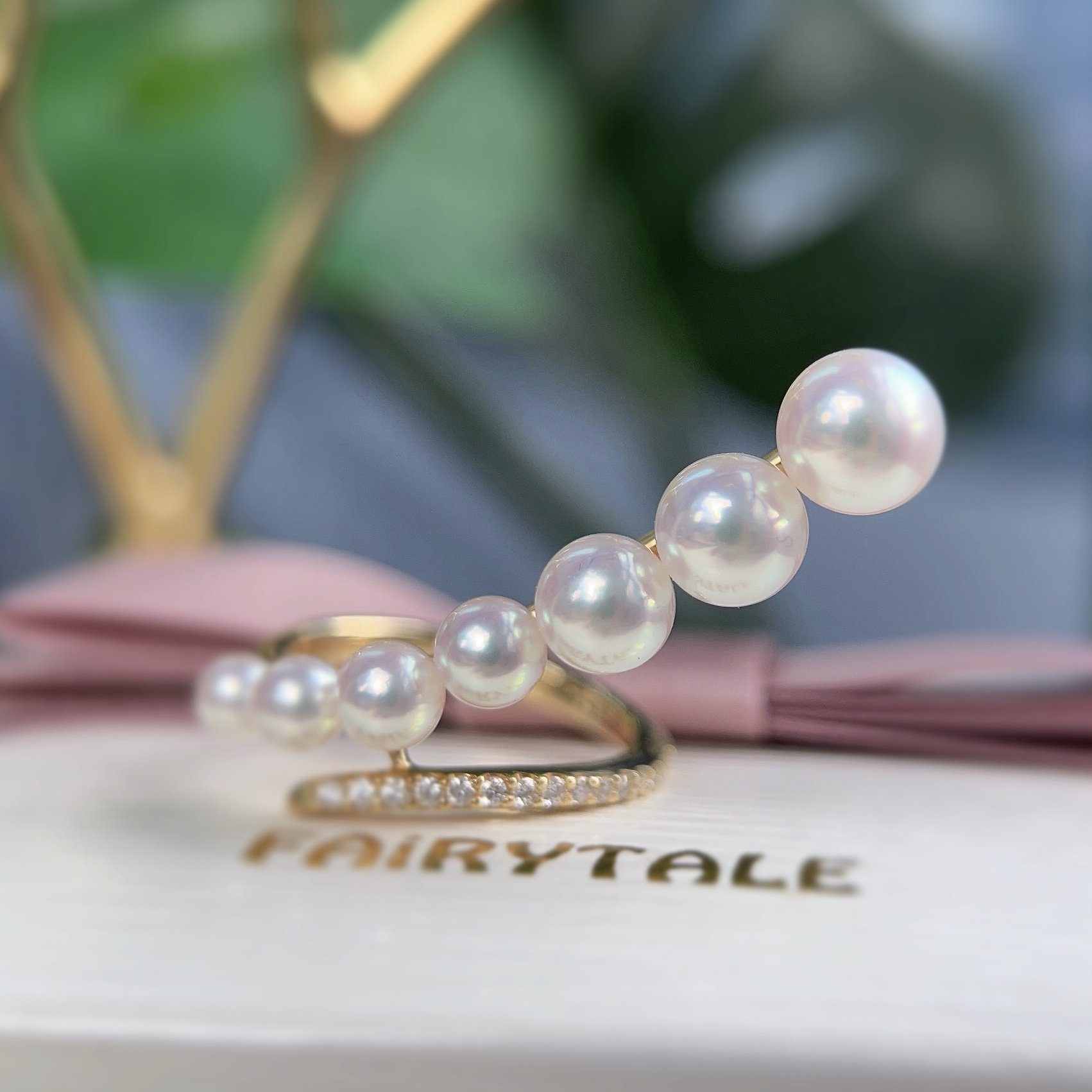 彩凜珠設計系列 - 18K金日本Baby Akoya漸變珍珠鑽石戒指 (3-6mm)