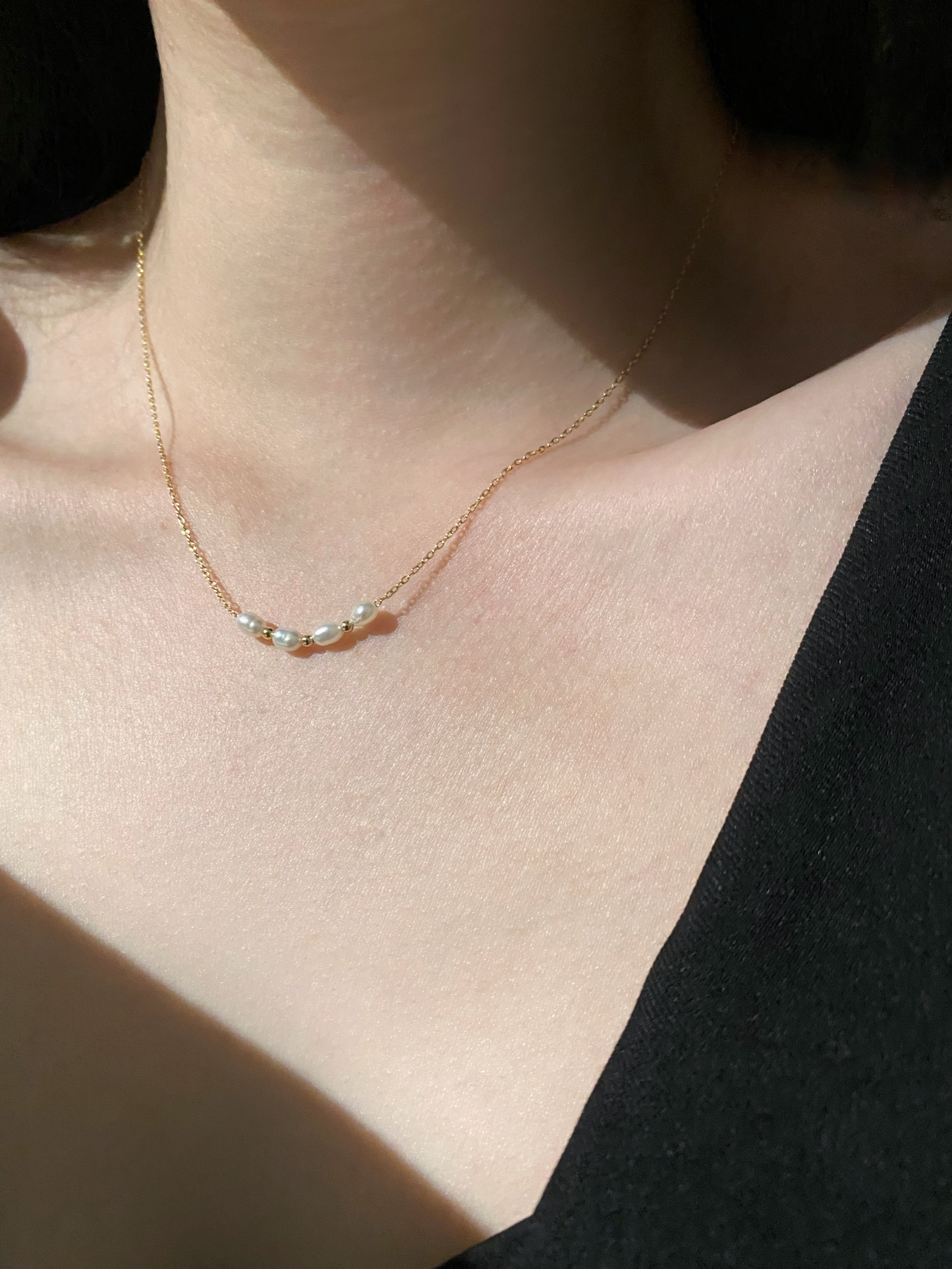 米粒珍珠金珠微笑項鍊