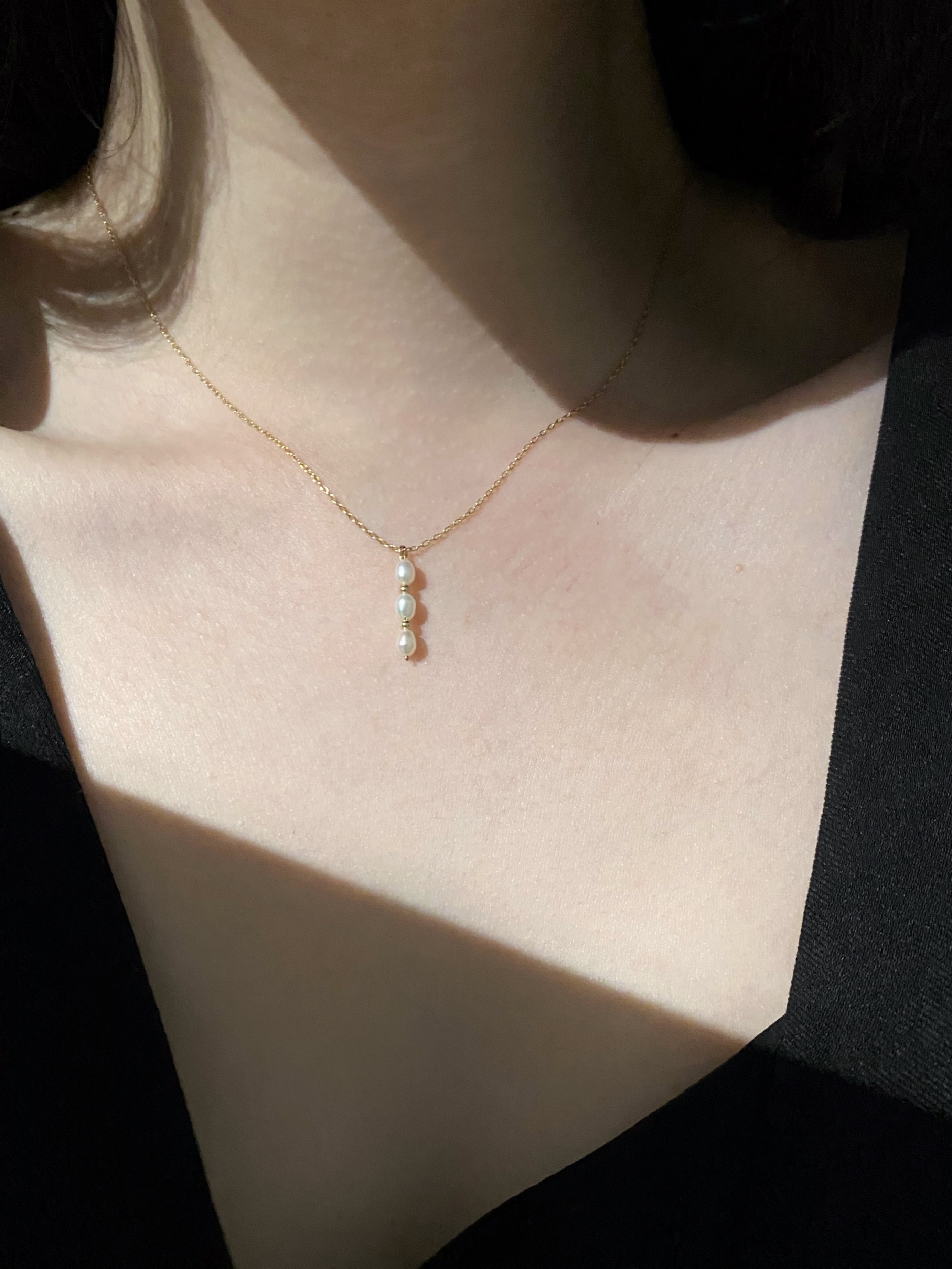 米粒珍珠金珠直線項鍊