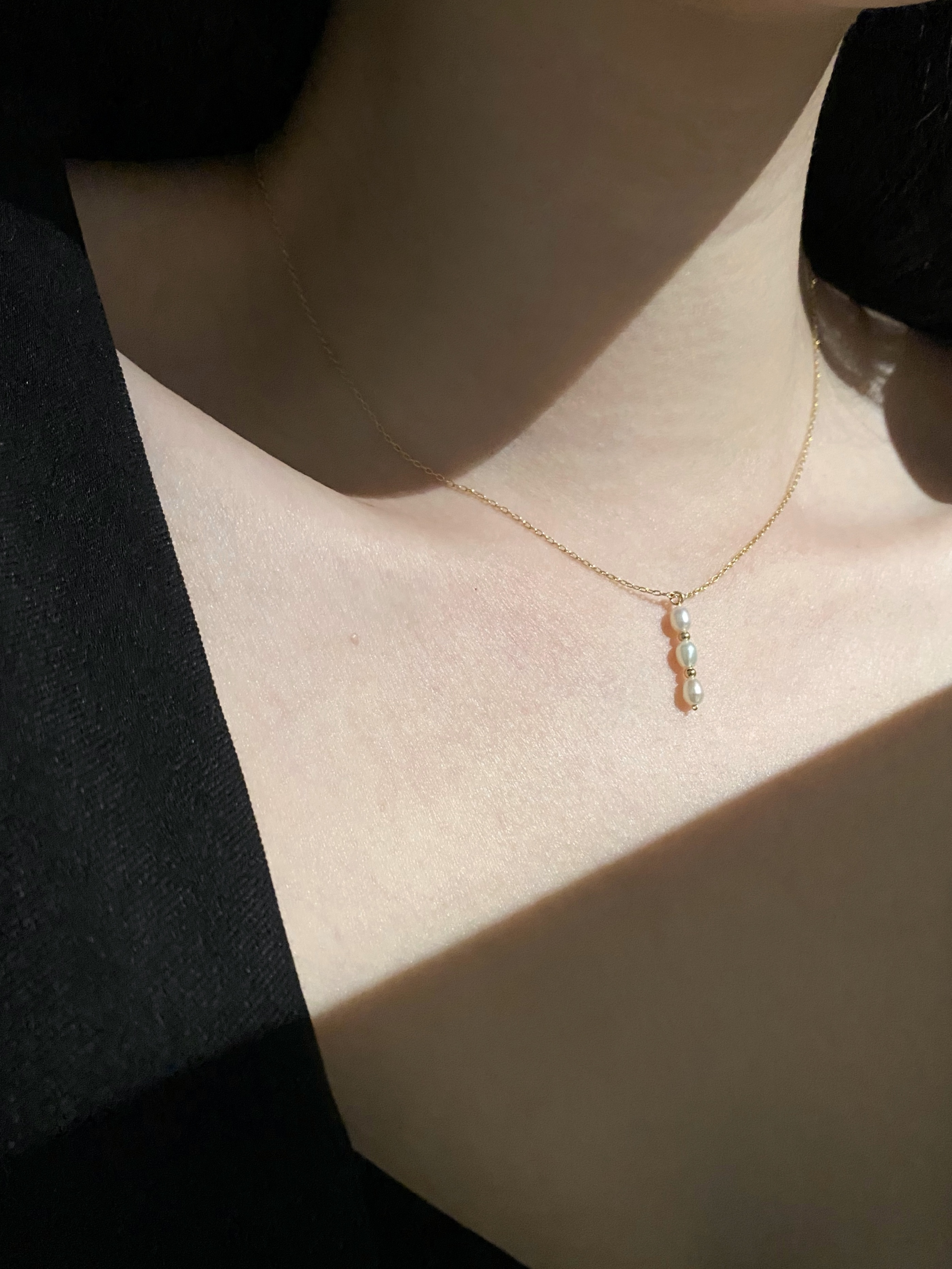 米粒珍珠金珠直線項鍊