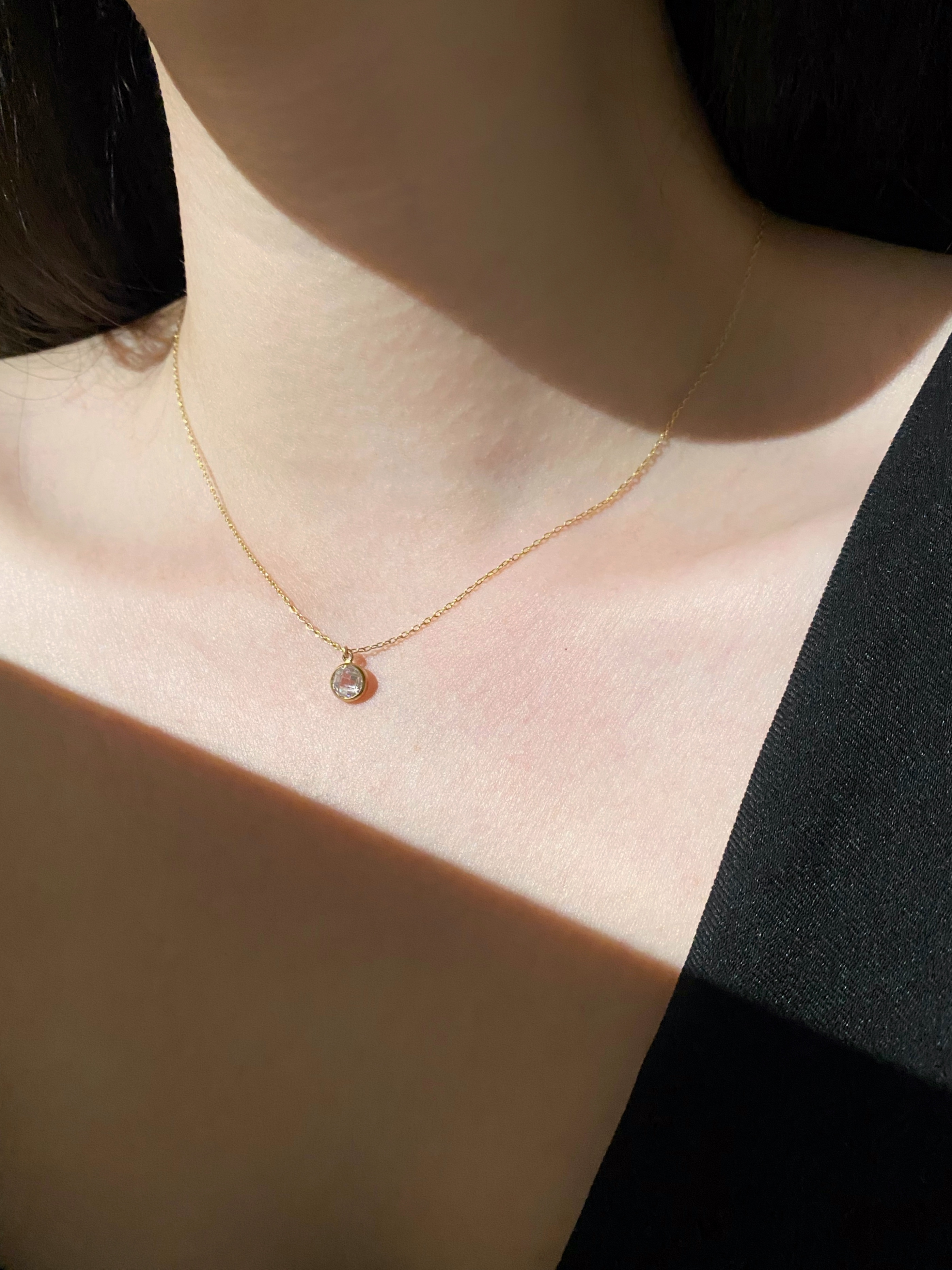 棋盤切割鋯石項鍊 (白)