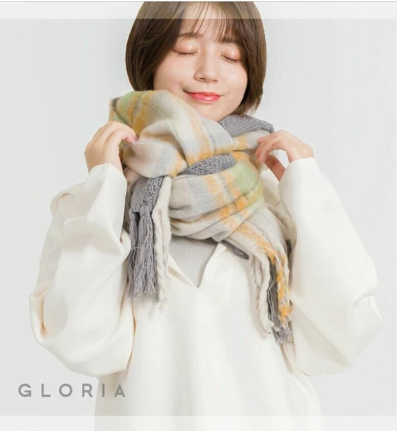 格子針織拼接男朋友暖暖頸巾【日本直送】