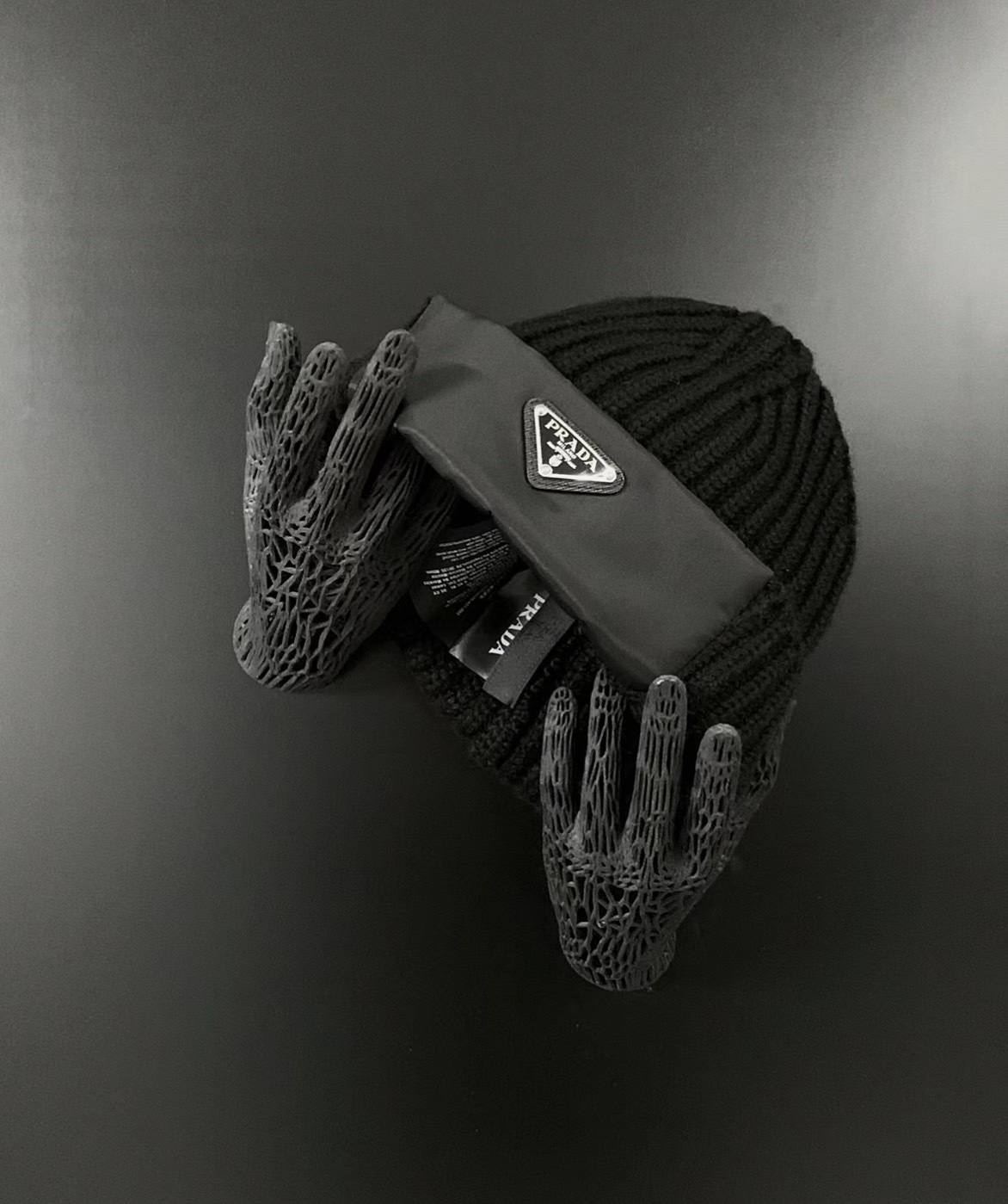 【PRADA】蔡徐坤同款 再生尼龍羊毛拼接帽 毛帽 UMD446-1WTO-F0002-S-202